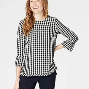 J. Jill Black and White Gingham Ruffle Sleeve Top